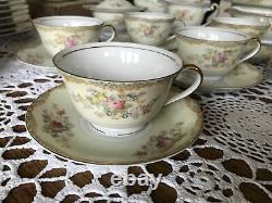 SDS Japan -Hand Painted -Dinnerware Set Lacy Trim, Floral Sprays 72 Pc