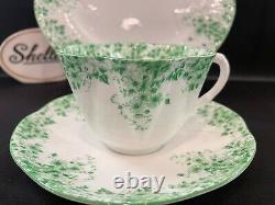 SHELLEY DAINTY GREEN DAISY 053 CUP, SAUCER and 8 PLATE GREEN TRIM