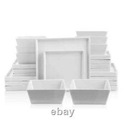 STONE LAIN Square Dinnerware Formal Stoneware Set 24-Piece White (Set for 8)