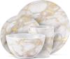 Safdie & Co. Gold Marble Plates and Bowls Sets, Modern Kitchen 16-Piece Dinner