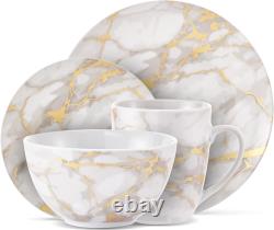 Safdie & Co. Gold Marble Plates and Bowls Sets, Modern Kitchen 16-Piece Dinner