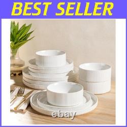 Safe & Durable Ceramic Dish Set, Microwave Oven Safe, White