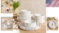 Safe & Durable Ceramic Dish Set, Microwave Oven Safe, White