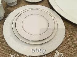 Sango China Dinnerware set White Silver Border Service For 15 Holiday Dining