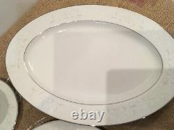 Sango China Dinnerware set White Silver Border Service For 15 Holiday Dining