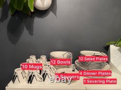 Sango Larry Laslo Black White Dinnerware Set Plates Bowls Cups Modern Korea 43pc