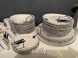 Sango Larry Laslo Black White Dinnerware Set Plates Bowls Cups Modern Korea 43pc