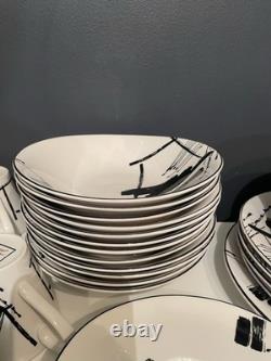Sango Larry Laslo Black White Dinnerware Set Plates Bowls Cups Modern Korea 43pc