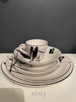 Sango Larry Laslo Black White Dinnerware Set Plates Bowls Cups Modern Korea 43pc