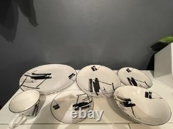 Sango Larry Laslo Black White Dinnerware Set Plates Bowls Cups Modern Korea 43pc
