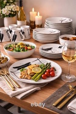 Sango Larry Laslo Black White Dinnerware Set Plates Bowls Cups Modern Korea 43pc