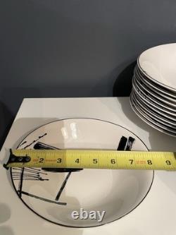 Sango Larry Laslo Black White Dinnerware Set Plates Bowls Cups Modern Korea 43pc