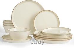Saturn 12 Piece Stoneware Dinnerware Set for 4 Vanilla White Plates Bowls