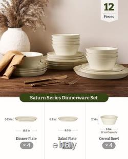 Saturn 12 Piece Stoneware Dinnerware Set for 4 Vanilla White Plates Bowls