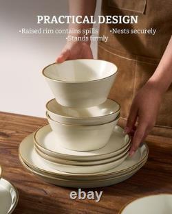 Saturn 12 Piece Stoneware Dinnerware Set for 4 Vanilla White Plates Bowls
