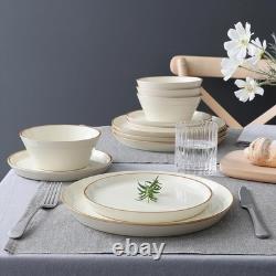 Saturn 12 Piece Stoneware Dinnerware Set for 4 Vanilla White Plates Bowls