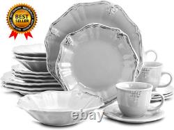 Scalloped round Stoneware Elegant Dinnerware Dish Set 20 Piece White