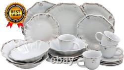 Scalloped round Stoneware Elegant Dinnerware Dish Set 20 Piece White