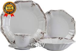 Scalloped round Stoneware Elegant Dinnerware Dish Set 20 Piece White