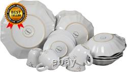 Scalloped round Stoneware Elegant Dinnerware Dish Set 20 Piece White