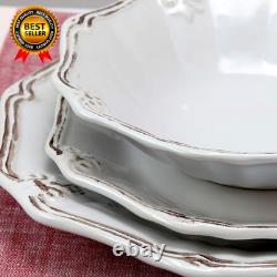 Scalloped round Stoneware Elegant Dinnerware Dish Set 20 Piece White