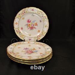 Schumann 4 Dinner Plates Empress Dresden Flowers Fuzzy Pink Pointed Purple 1955