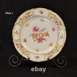 Schumann 4 Dinner Plates Empress Dresden Flowers Fuzzy Pink Pointed Purple 1955