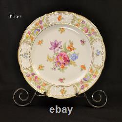 Schumann 4 Dinner Plates Empress Dresden Flowers Fuzzy Pink Pointed Purple 1955