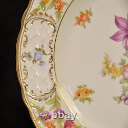 Schumann 4 Dinner Plates Empress Dresden Flowers Fuzzy Pink Pointed Purple 1955