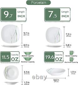 Series AVIVA, 24-Piece Ivory White Porcelain Dinnerware Set with Green Stripe