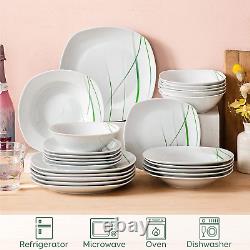 Series AVIVA, 24-Piece Ivory White Porcelain Dinnerware Set with Green Stripe
