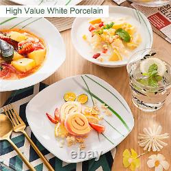 Series AVIVA, 24-Piece Ivory White Porcelain Dinnerware Set with Green Stripe