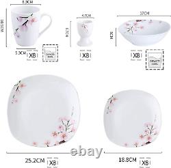 Series Annie, 20-Piece Ivory White Ceramic Porcelain Dinnerware Set with Pink