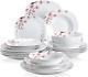 Series Annie, 24-Piece Ivory White Ceramic Porcelain Dinnerware Set with Pink
