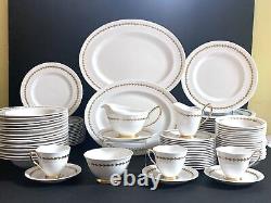 Serve 16 Royal Albert White with gold gilt bone china dinner service, 95pcs, MINT