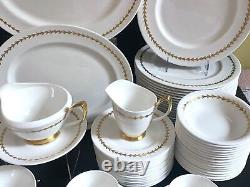 Serve 16 Royal Albert White with gold gilt bone china dinner service, 95pcs, MINT