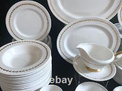 Serve 16 Royal Albert White with gold gilt bone china dinner service, 95pcs, MINT