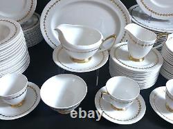 Serve 16 Royal Albert White with gold gilt bone china dinner service, 95pcs, MINT