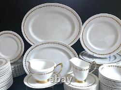 Serve 16 Royal Albert White with gold gilt bone china dinner service, 95pcs, MINT