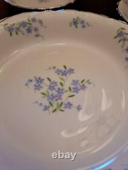 Service For 12 Dinnerware Set Margarete Forget Me Not blue flowers platinum trim