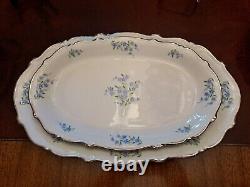 Service For 12 Dinnerware Set Margarete Forget Me Not blue flowers platinum trim