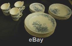 Service For 6 S Hancock & Sons Poppy Flow Blue And White Dinnerware 24 Pieces
