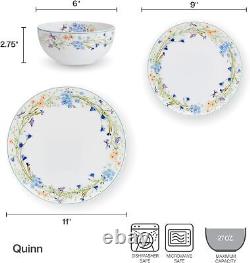 Service fo. Quinn Lightweight Bone China 12 Piece Dinnerware Plate Bowl Set