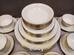 Service for 6 Lenox American Belleek Parian Ware Dinnerware, 86B Ivory Gold Rim