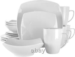 Service for Four 16 Piece Porcelain Dinnerware Set, White-Square 1