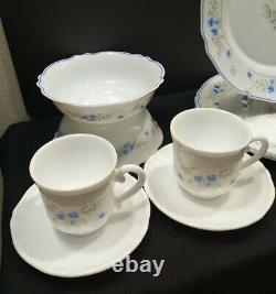 Set 16 PCs vintage Arcopal ROMANTIQUE Dinnerware France blue white setting for 4