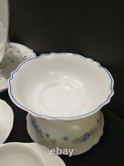 Set 16 PCs vintage Arcopal ROMANTIQUE Dinnerware France blue white setting for 4