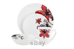 Set 16-Piece Dinnerware Set for 4 Stoneware Dishes Dinnerware sets Red and White