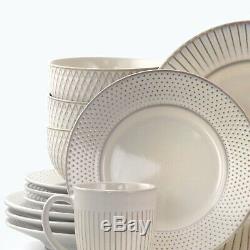 Set Dinnerware 16 Pc Dishes Plate Mug Modern Dinner Service Stoneware White New