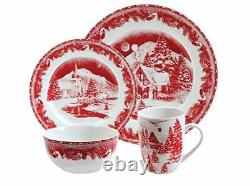 Set Dinnerware 16 Pcs Dishes Dinner Plate Mug Christmas Holiday Winter PR New